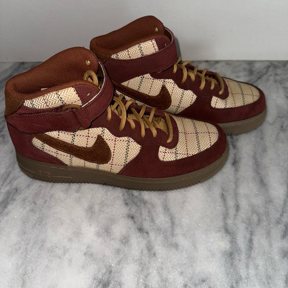 Nike Air Force Mid ‘07 LV8 Plaid Gum Dark Brown Noble Red Mens Shoes Size 8